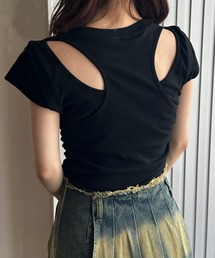 サイドシャーリングバックオープンTシャツ