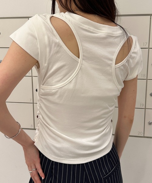 solleim（ソルレム）の「サイドシャーリングバックオープンTシャツ（Tシャツ/カットソー・レディース・オフホワイト/ブルー/ブラック/グリーン・M）」の8枚目の写真