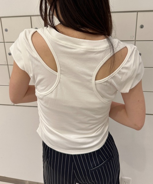 solleim（ソルレム）の「サイドシャーリングバックオープンTシャツ（Tシャツ/カットソー・レディース・オフホワイト/ブルー/ブラック/グリーン・M）」の9枚目の写真