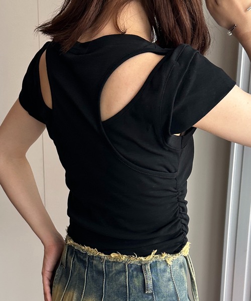 solleim（ソルレム）の「サイドシャーリングバックオープンTシャツ（Tシャツ/カットソー・レディース・オフホワイト/ブルー/ブラック/グリーン・M）」の10枚目の写真