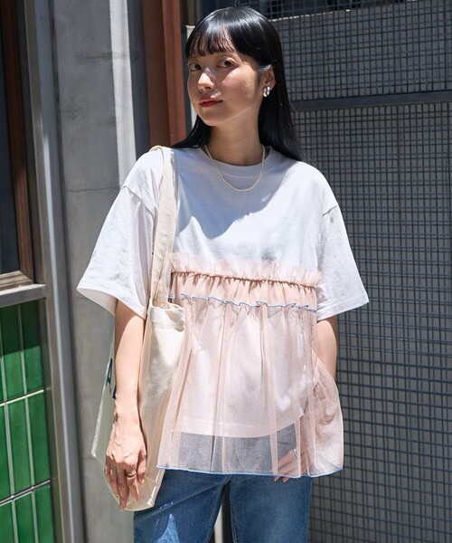 プリーツチュールドッキングTシャツ ROPÉ PICNIC(ロペピクニック) / プリーツチュールドッキングT