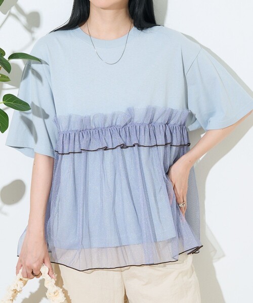 プリーツチュールドッキングTシャツ FREAK'S STORE/＜新色追加＞フリルチュールドッキングTシャツ