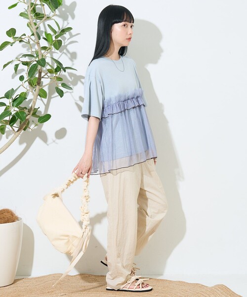 プリーツチュールドッキングTシャツ ROPÉ PICNIC(ロペピクニック) / プリーツチュールドッキングT