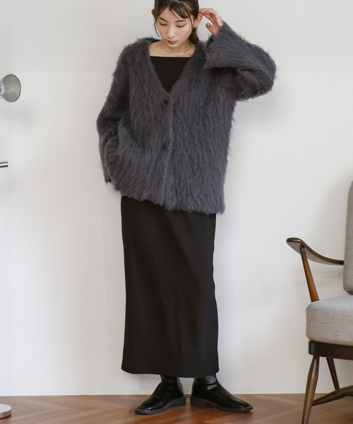 select MOCA（セレクトモカ）の「ロングシャギーカーディガン（カーディガン/ボレロ・レディース・チャコール/ベージュ・FREE）」の4枚目の写真