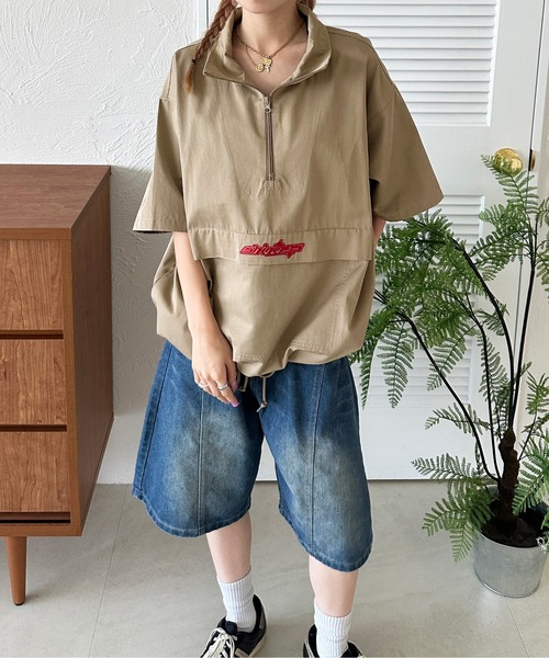sedacle(セダクル)の「刺繍アノラック半袖シャツ(シャツ/ブラウス・メンズ・ベージュ/ライトグレー/チャコールグレー・LARGE/MEDIUM/SMALL)」の9枚目の写真