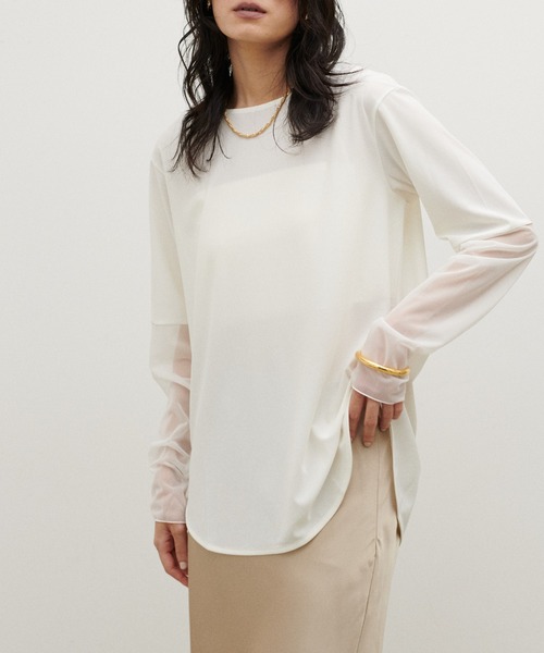 LARUTA（ラルータ）の「【LARUTA】袖シアーロンT（Tシャツ/カットソー・レディース・ブラウン/ブラック/オフホワイト・FREE）」の2枚目の写真