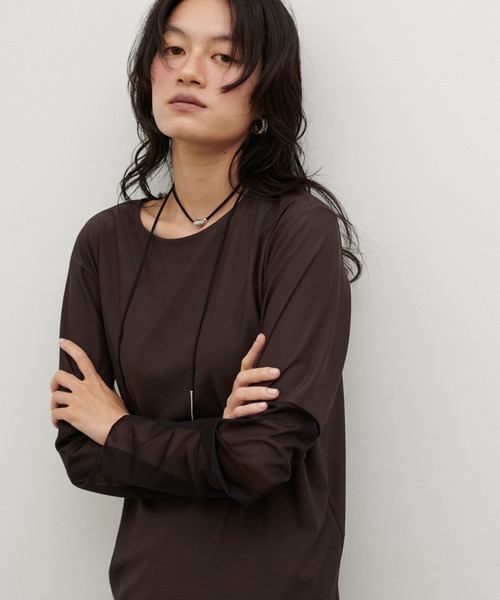 LARUTA（ラルータ）の「【LARUTA】袖シアーロンT（Tシャツ/カットソー・レディース・ブラウン/ブラック/オフホワイト・FREE）」の16枚目の写真