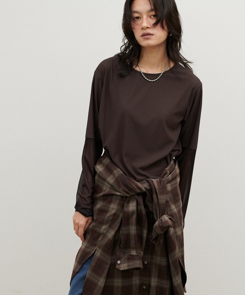 LARUTA（ラルータ）の「【LARUTA】袖シアーロンT（Tシャツ/カットソー・レディース・ブラウン/ブラック/オフホワイト・FREE）」の22枚目の写真