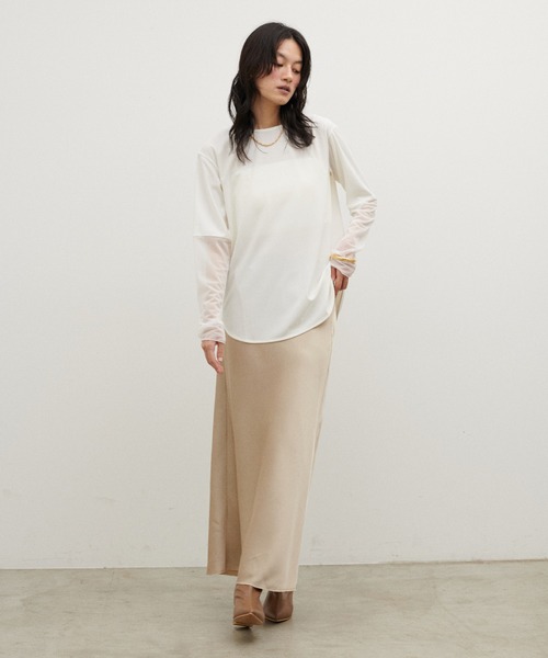 LARUTA（ラルータ）の「【LARUTA】袖シアーロンT（Tシャツ/カットソー・レディース・ブラウン/ブラック/オフホワイト・FREE）」の8枚目の写真