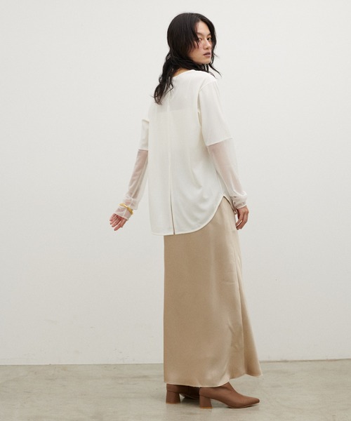 LARUTA（ラルータ）の「【LARUTA】袖シアーロンT（Tシャツ/カットソー・レディース・ブラウン/ブラック/オフホワイト・FREE）」の9枚目の写真