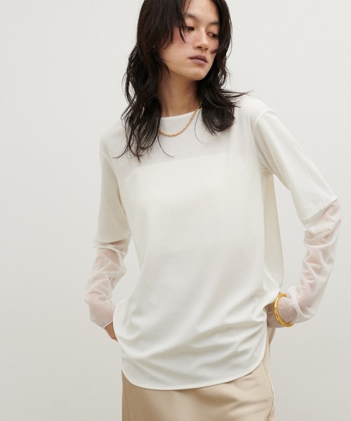 LARUTA（ラルータ）の「【LARUTA】袖シアーロンT（Tシャツ/カットソー・レディース・ブラウン/ブラック/オフホワイト・FREE）」の7枚目の写真