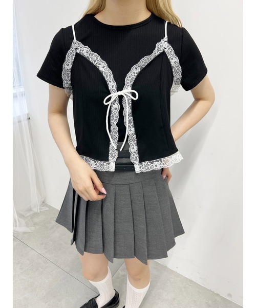 tシャツ タフタキャミセットカットソー レディース セール】レースキャミセットTシャツ（Tシャツ/カットソー