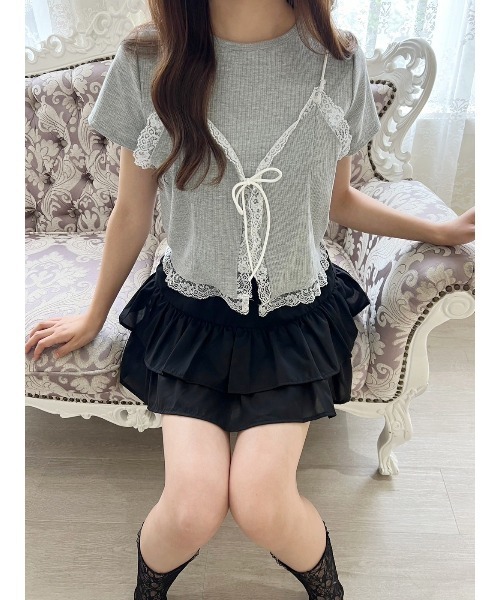 tシャツ フリルキャミセット レディース セール】レースキャミセットTシャツ（Tシャツ/カットソー