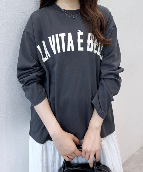 Heather(ヘザー)の「WEB限定 アソートロゴBIGロンT 143364(Tシャツ/カットソー・レディース・ピンク/アイボリー/チャコールグレー/ネイビー・FREE)」の8枚目の写真