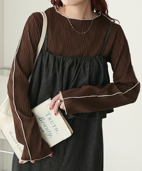 BONLECILL（ボンルシール）の「立体ウェーブジャガード配色メロープルオーバー/インナー（Tシャツ/カットソー・レディース・ピンク/アイボリー/ブラック/ブルー/モカ/オレンジ/ブラウン・FREE）」の3枚目の写真