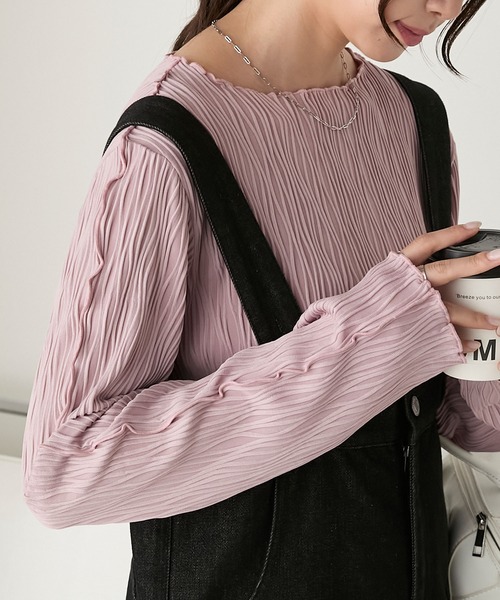 BONLECILL（ボンルシール）の「立体ウェーブジャガード配色メロープルオーバー/インナー（Tシャツ/カットソー・レディース・ピンク/アイボリー/ブラック/ブルー/モカ/オレンジ/ブラウン・FREE）」の6枚目の写真