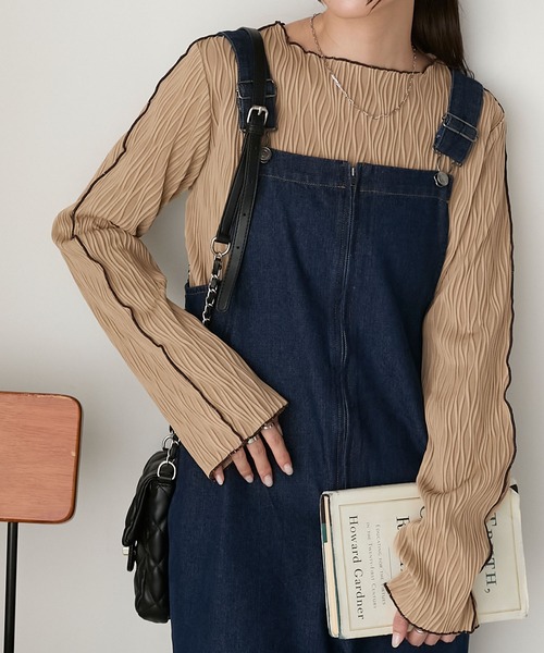 BONLECILL（ボンルシール）の「立体ウェーブジャガード配色メロープルオーバー/インナー（Tシャツ/カットソー・レディース・ピンク/アイボリー/ブラック/ブルー/モカ/オレンジ/ブラウン・FREE）」の4枚目の写真