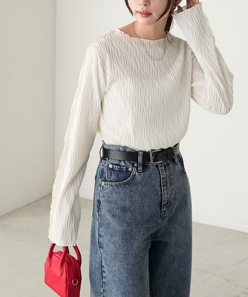 BONLECILL（ボンルシール）の「立体ウェーブジャガード配色メロープルオーバー/インナー（Tシャツ/カットソー・レディース・ピンク/アイボリー/ブラック/ブルー/モカ/オレンジ/ブラウン・FREE）」の11枚目の写真