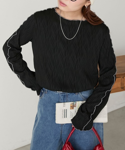 BONLECILL（ボンルシール）の「立体ウェーブジャガード配色メロープルオーバー/インナー（Tシャツ/カットソー・レディース・ピンク/アイボリー/ブラック/ブルー/モカ/オレンジ/ブラウン・FREE）」の17枚目の写真