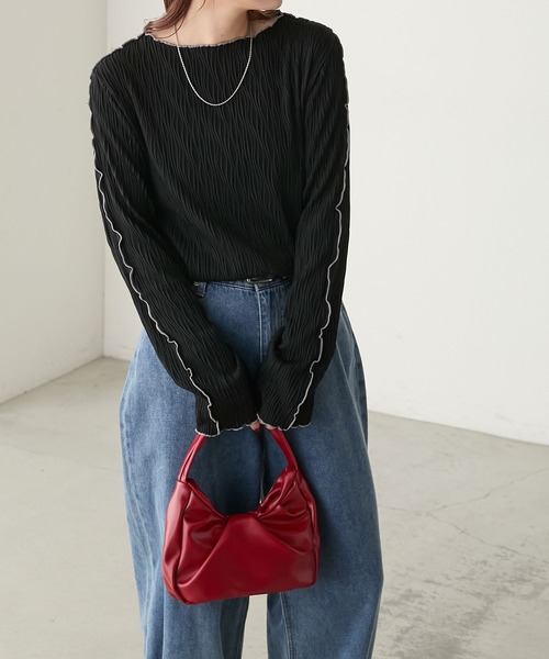 BONLECILL（ボンルシール）の「立体ウェーブジャガード配色メロープルオーバー/インナー（Tシャツ/カットソー・レディース・ピンク/アイボリー/ブラック/ブルー/モカ/オレンジ/ブラウン・FREE）」の18枚目の写真