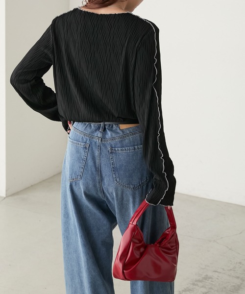 BONLECILL（ボンルシール）の「立体ウェーブジャガード配色メロープルオーバー/インナー（Tシャツ/カットソー・レディース・ピンク/アイボリー/ブラック/ブルー/モカ/オレンジ/ブラウン・FREE）」の20枚目の写真