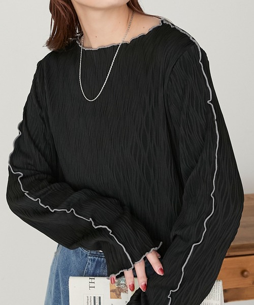 BONLECILL（ボンルシール）の「立体ウェーブジャガード配色メロープルオーバー/インナー（Tシャツ/カットソー・レディース・ピンク/アイボリー/ブラック/ブルー/モカ/オレンジ/ブラウン・FREE）」の21枚目の写真