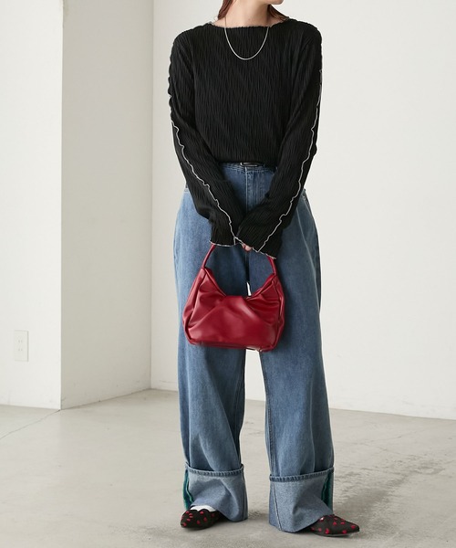 BONLECILL（ボンルシール）の「立体ウェーブジャガード配色メロープルオーバー/インナー（Tシャツ/カットソー・レディース・ピンク/アイボリー/ブラック/ブルー/モカ/オレンジ/ブラウン・FREE）」の22枚目の写真