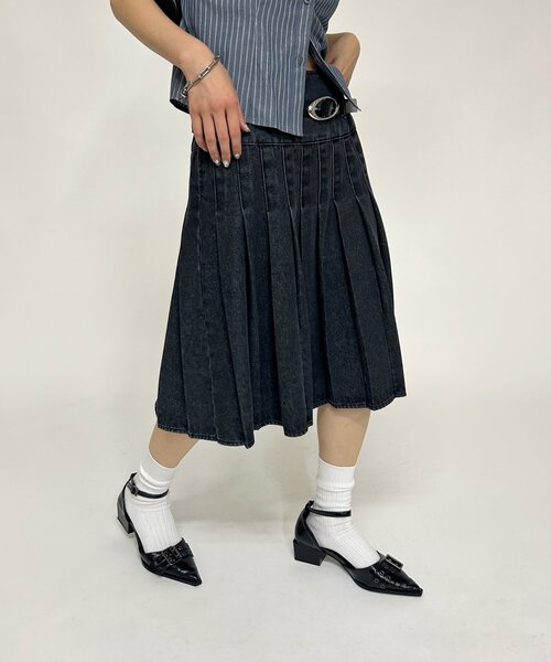 WHO'S WHO gallery（フーズフーギャラリー）の「プリーツミディスカート（スカート・レディース・ブラック/ネイビー・FREE）」の3枚目の写真