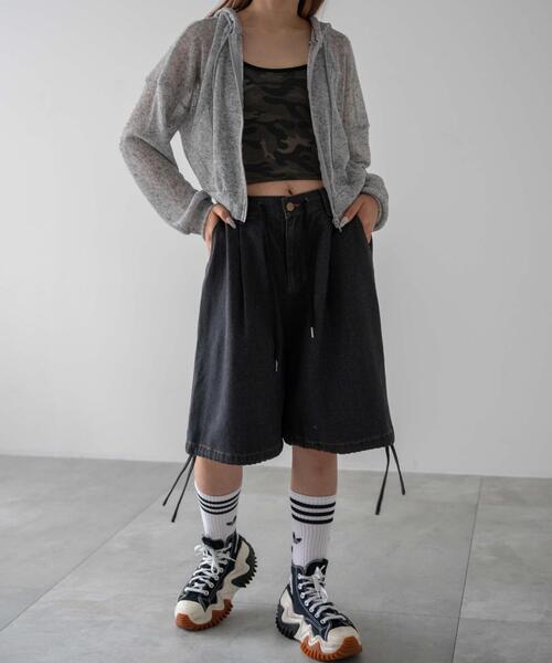 dispark（ディスパーク）の「DISPARK/透かし編みクロップドパーカー（パーカー・レディース・グレー/ブラック・FREE）」の4枚目の写真