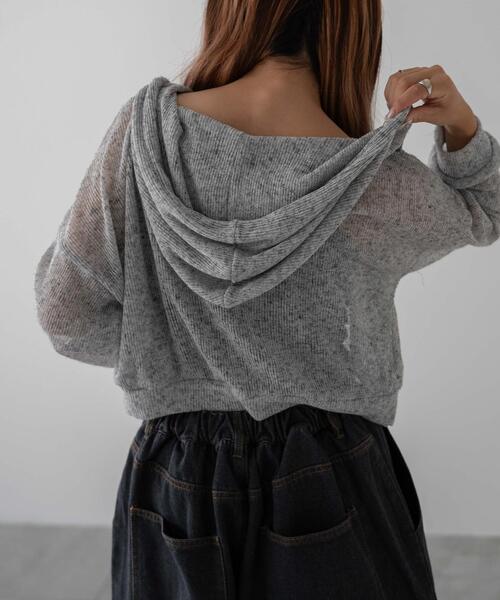 dispark（ディスパーク）の「DISPARK/透かし編みクロップドパーカー（パーカー・レディース・グレー/ブラック・FREE）」の9枚目の写真