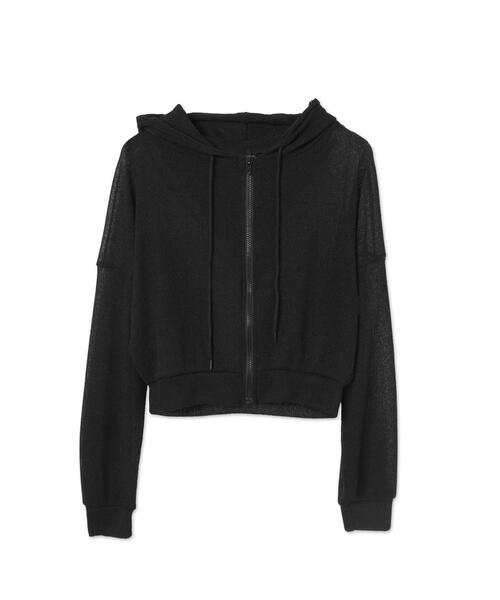 dispark（ディスパーク）の「DISPARK/透かし編みクロップドパーカー（パーカー・レディース・グレー/ブラック・FREE）」の12枚目の写真