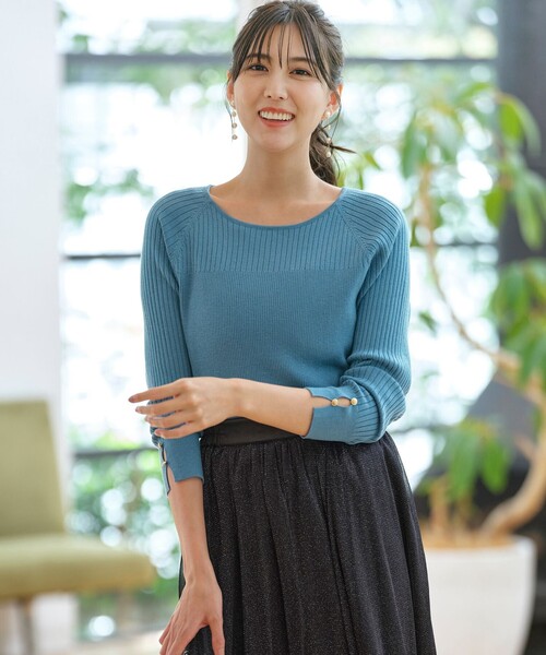 ANY SIS(エニィスィス)の「【ウールブレンドシリーズ】ベースネックリブコンビ ニット(ニット/セーター・レディース・アイボリー系/ブルー系/イエロー系/ブラック系/ワイン系・4)」の1枚目の写真
