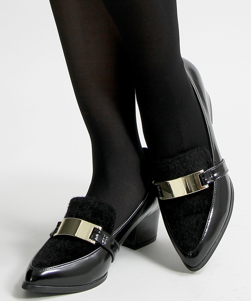 WEGO（ウィゴー）の「WEGO/プレートポインテッドローファー（ドレスシューズ・レディース・ホワイト/ブラック/ブラック系その他・MEDIUM/LARGE）」の3枚目の写真