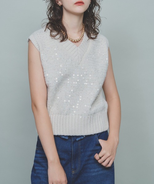 Unitage（ユニテージ）の「スパンコールニットベスト（ベスト・レディース・アイボリー/その他/グレー・FREE）」の20枚目の写真