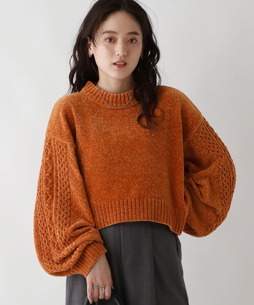 RAGEBLUE（レイジブルー）の「ボリュームスリーブ/袖ラインモールニット（ニット/セーター・レディース・オフホワイト/ブルー/ブラック/オレンジ/オレンジ系その他7/ブラウン/ピンク/レッド・FREE）」の7枚目の写真