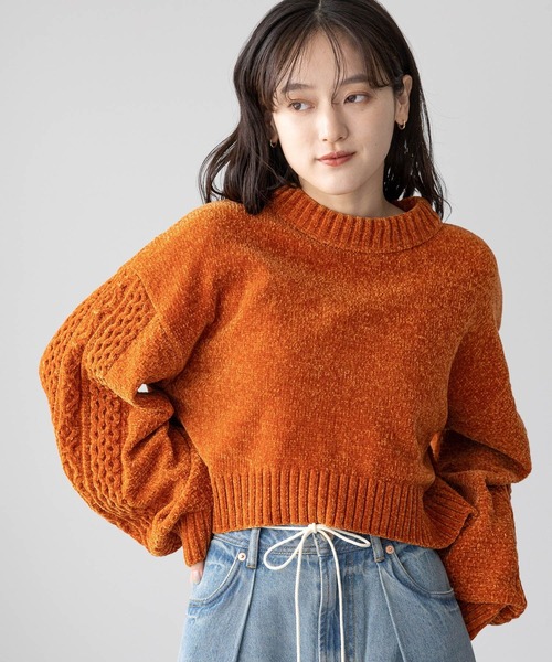 RAGEBLUE（レイジブルー）の「ボリュームスリーブ/袖ラインモールニット（ニット/セーター・レディース・オフホワイト/ブルー/ブラック/オレンジ/オレンジ系その他7/ブラウン/ピンク/レッド・FREE）」の8枚目の写真