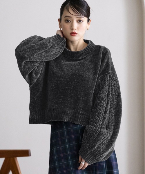 ボリュームスリーブ/袖ラインモールニット（ニット/セーター