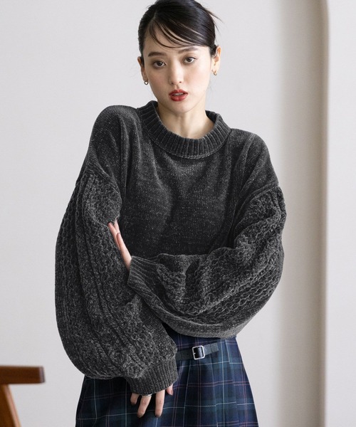 ボリュームスリーブ/袖ラインモールニット（ニット/セーター