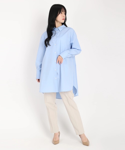 STRAWBERRY-FIELDS（ストロベリーフィールズ）の「ミディ丈シャツ（Tシャツ/カットソー・レディース・オフホワイト/サックスブルー・2）」の5枚目の写真