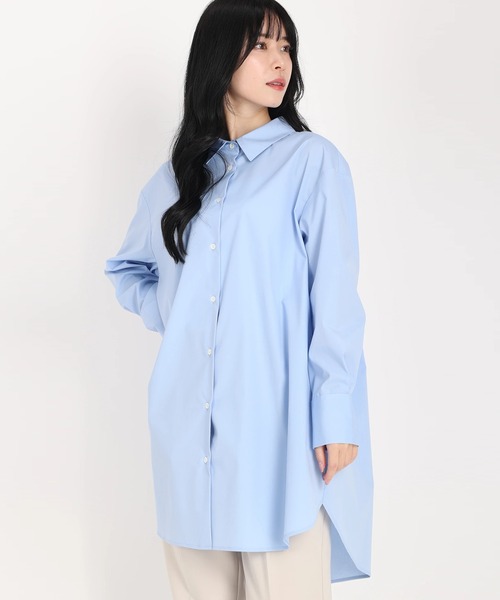 STRAWBERRY-FIELDS（ストロベリーフィールズ）の「ミディ丈シャツ（Tシャツ/カットソー・レディース・オフホワイト/サックスブルー・2）」の9枚目の写真