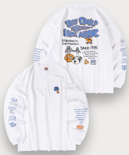 BEN DAVIS(ベンデイビス)の「【BENDAVIS/ベンデイビス】BUBBLE LETTERS L/S TEE/バブルロゴ バックプリント&アームプリントロングTシャツ オーバーサイズ(Tシャツ/カットソー・メンズ・ダークグレー/アッシュグレー/ホワイト/チャコールグレー・L/M/XL)」の1枚目の写真