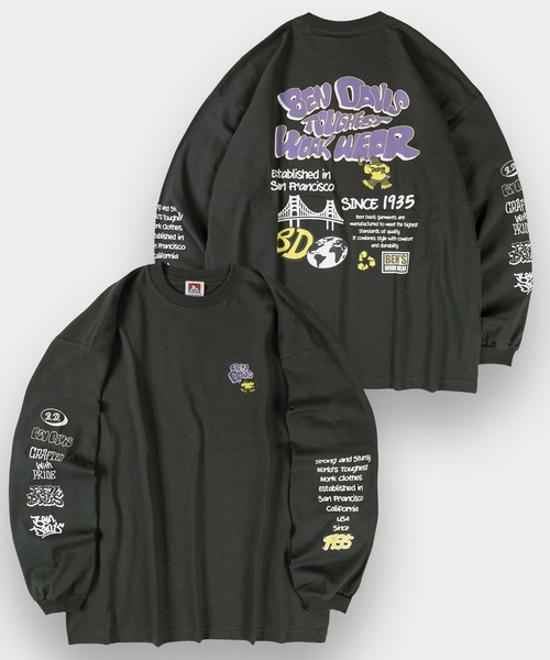 BEN DAVIS(ベンデイビス)の「【BENDAVIS/ベンデイビス】BUBBLE LETTERS L/S TEE/バブルロゴ バックプリント&アームプリントロングTシャツ オーバーサイズ(Tシャツ/カットソー・メンズ・ダークグレー/アッシュグレー/ホワイト/チャコールグレー・L/M/XL)」の2枚目の写真