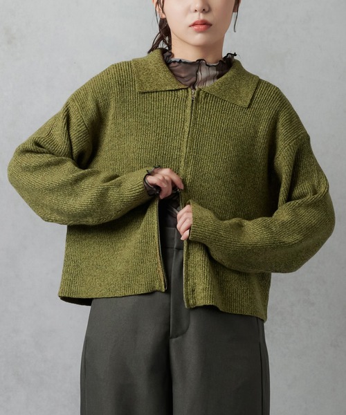Lull（ルル）の「【Lull / ルル】Wジップニットジャケット（ニット/セーター・レディース・チャコール/アイボリー/カーキ・ONESIZE）」の3枚目の写真