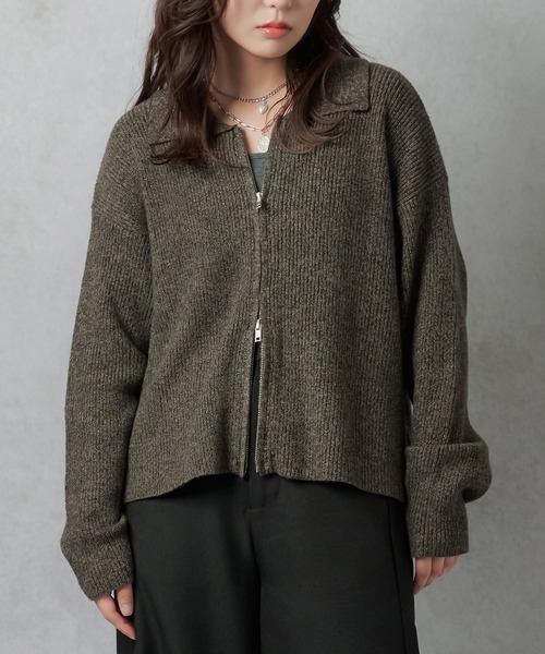 Lull（ルル）の「【Lull / ルル】Wジップニットジャケット（ニット/セーター・レディース・チャコール/アイボリー/カーキ・ONESIZE）」の2枚目の写真