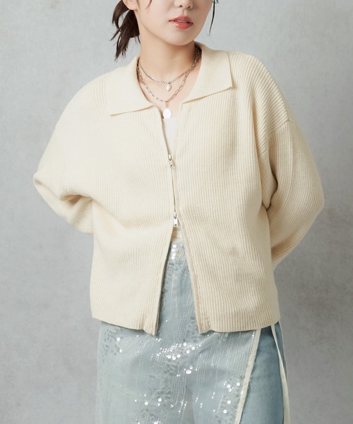 Lull（ルル）の「【Lull / ルル】Wジップニットジャケット（ニット/セーター・レディース・チャコール/アイボリー/カーキ・ONESIZE）」の12枚目の写真