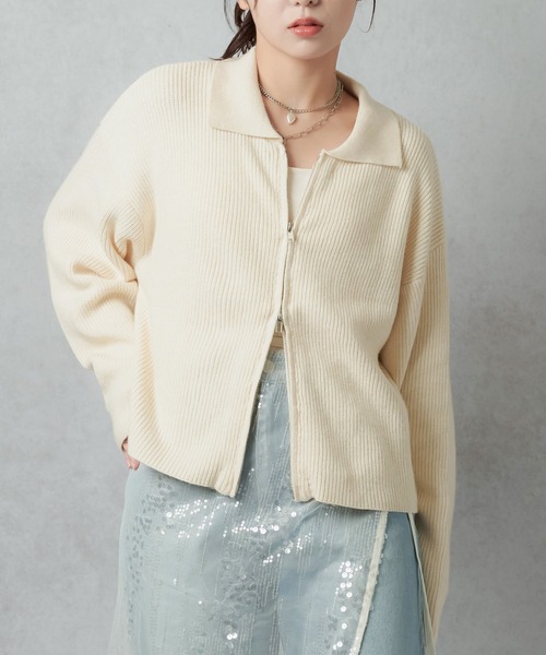 Lull（ルル）の「【Lull / ルル】Wジップニットジャケット（ニット/セーター・レディース・チャコール/アイボリー/カーキ・ONESIZE）」の13枚目の写真