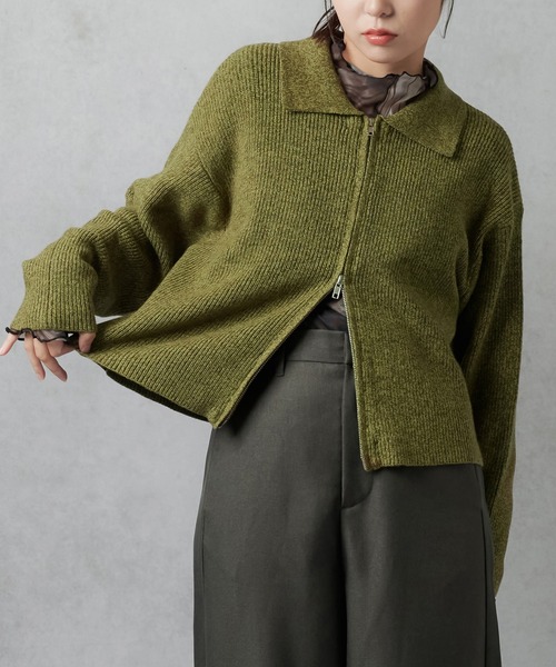 Lull（ルル）の「【Lull / ルル】Wジップニットジャケット（ニット/セーター・レディース・チャコール/アイボリー/カーキ・ONESIZE）」の17枚目の写真