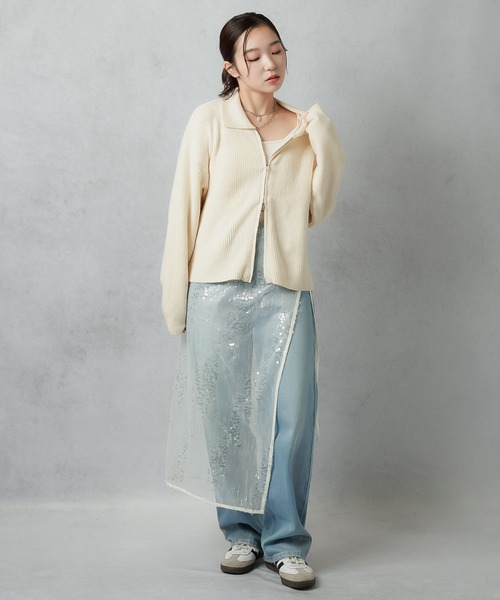 Lull（ルル）の「【Lull / ルル】Wジップニットジャケット（ニット/セーター・レディース・チャコール/アイボリー/カーキ・ONESIZE）」の21枚目の写真