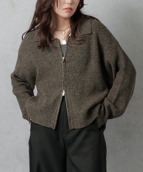 Lull（ルル）の「【Lull / ルル】Wジップニットジャケット（ニット/セーター・レディース・チャコール/アイボリー/カーキ・ONESIZE）」の14枚目の写真