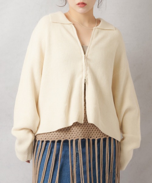 Lull（ルル）の「【Lull / ルル】Wジップニットジャケット（ニット/セーター・レディース・チャコール/アイボリー/カーキ・ONESIZE）」の4枚目の写真